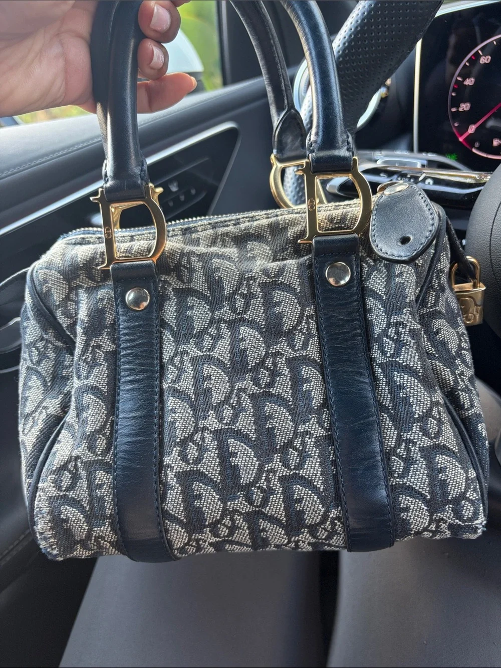 Vintage Dior Oblique Satchel in Navy and Gray Canvas